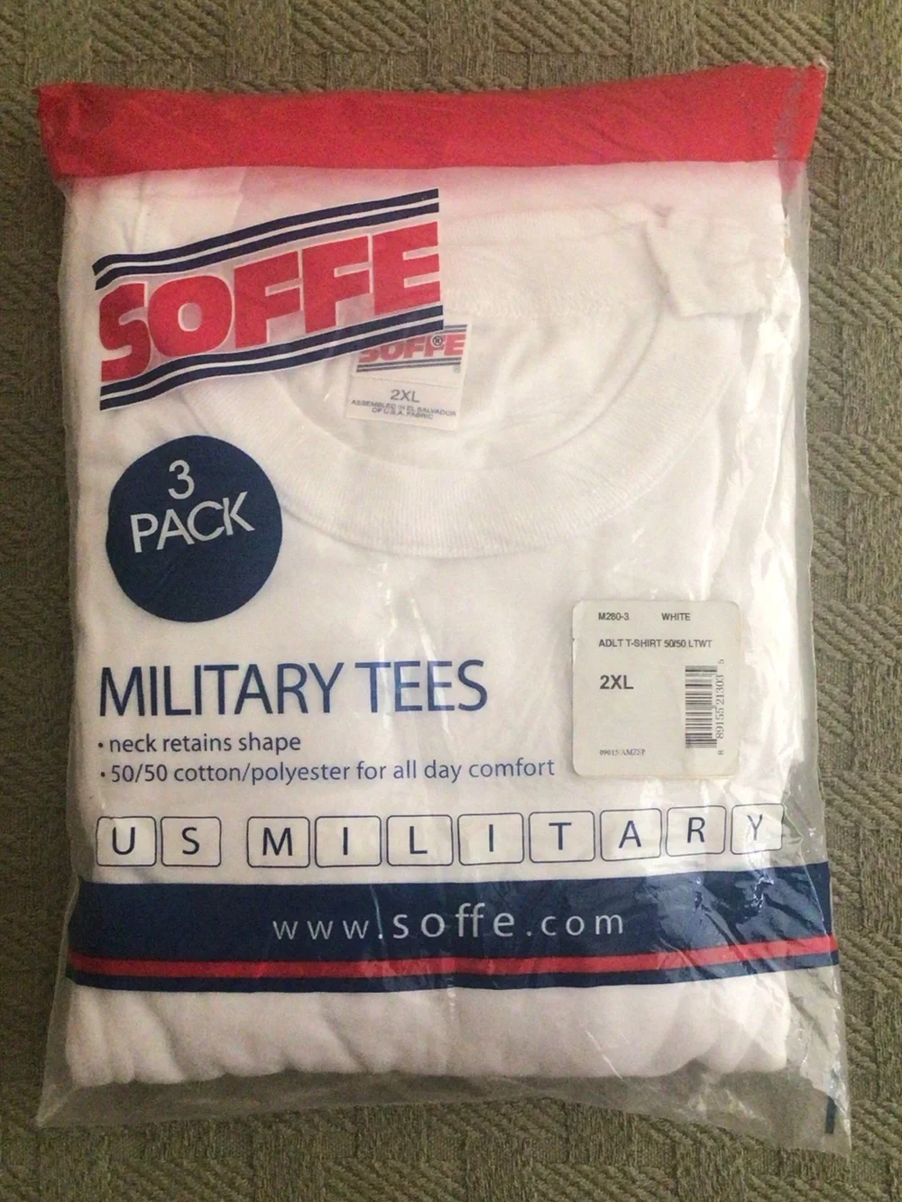 Soffe 3-Pack White Military Tees 50/50 vintage NWT 2XL